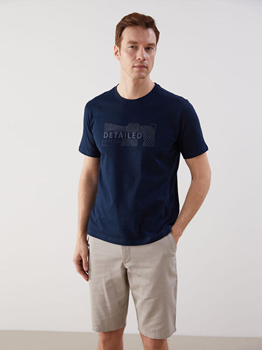 B?y?k Beden Bisiklet Yaka Bask?l? Erkek Ti??rt