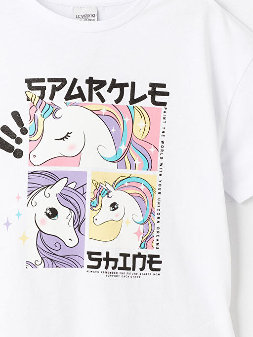 Bisiklet Yaka Bask?l? K?sa Kollu K?z ?ocuk Ti??rt - Waikiki фото 3