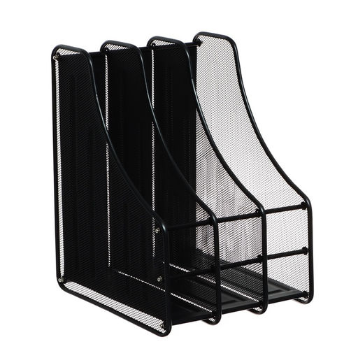 Лоток для бумаг А4, вертикальный, металлическая сетка, 3 отделения, чёрный
