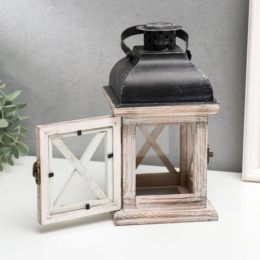 Деревянный подсвечник - фонарь на 1 свечу «Ставни», состаренный, 22×11.5×11.5 см
