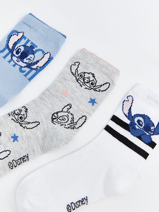 Stitch ve Angel Desenli K?z ?ocuk Soket ?orap 5li