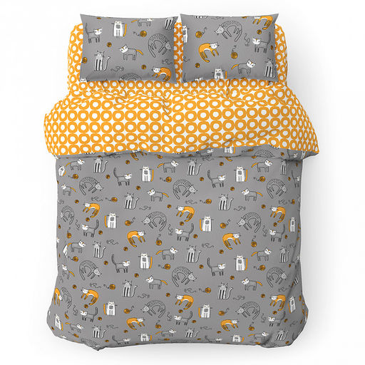 Постельное белье, комплект 1,5 спальный "Цап-царап", 4 предмета: пододеяльник на пуговицах 145х215см, простыня 150х220см, 2 наволочки 70х70см, поплин 115г/м2, хлопок 100%, упаковка "классическая" ПВХ 32х41см, "Домашняя мода" (Россия)