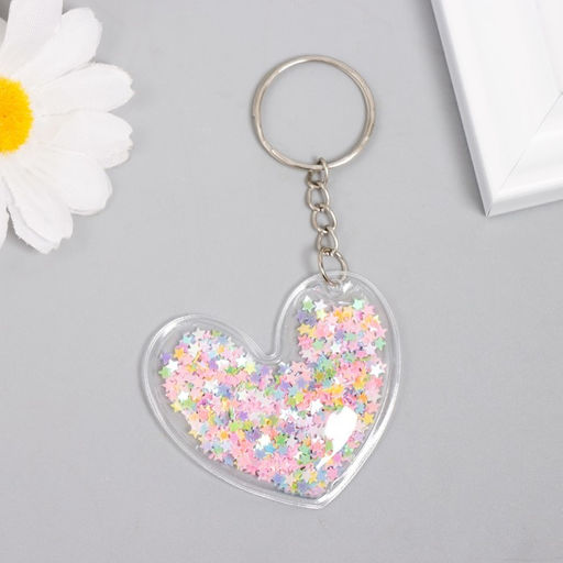 Цена за 12 шт. Брелок для ключей на кольце Сердечко, пластик с глиттером, 5.2?4.8 см, МИКС
