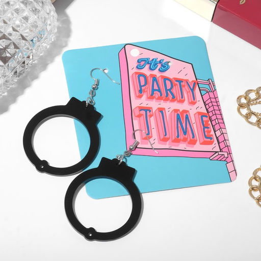 Серьги акриловые «Наручники», чёрные в серебре