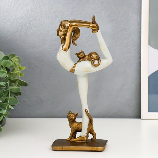 Фигурка полистоун «Девушка в позе царя Натараджи, с кошками», розовый, 24.5×10.5×6.8 см