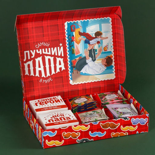 Чай подарочный «Папа может всё»: весовой чай 40 г (2 шт. × 20 г)., чай в пакетиках 21.6 (12 шт. × 1.8 г).