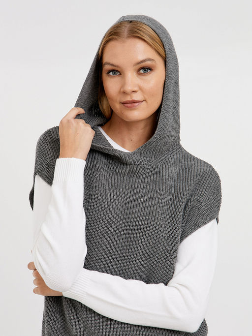 джемпер женский серый без рукавов и с капюшоном - Glenfield фото 3