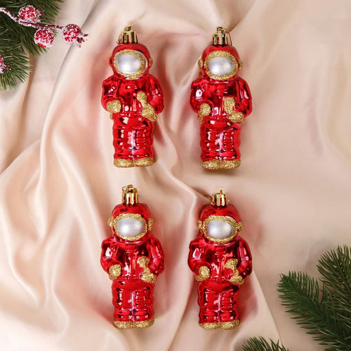 Ёлочные игрушки 4 шт. Космонавт, 4.510.5 см, красное
