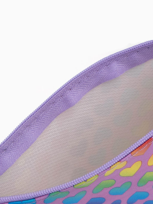 Цена за 3 шт. Косметичка-пенал на молнии, плоская, маленькая, с рисунком Радужные сердечки, сиреневая - Simaland фото 3