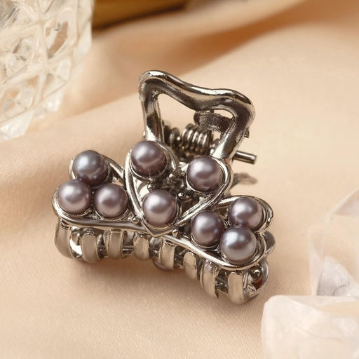 Цена за 6 шт. Крабик для волос «Айлин», сердце, 2.5 см, тёмное серебро