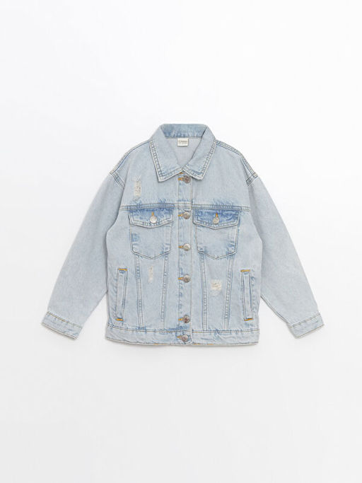 Basic Uzun Kollu K?z ?ocuk Jean Ceket