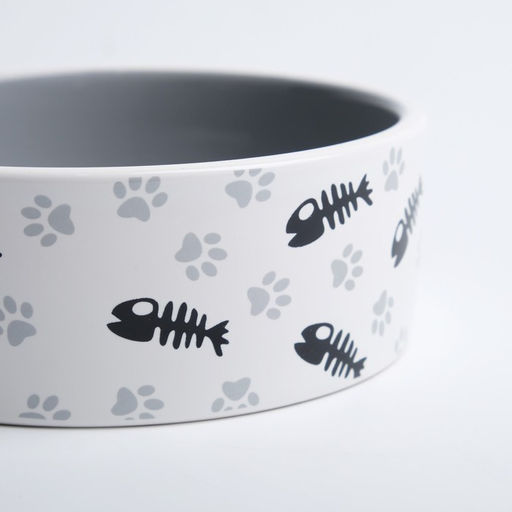 Миска керамическая Рыбные косточки и лапки 300 мл 12,5 x 4,5 cм, серая - Пижон фото 4