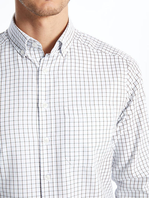 Regular Fit Uzun Kollu Ekose Gabardin Erkek G?mlek