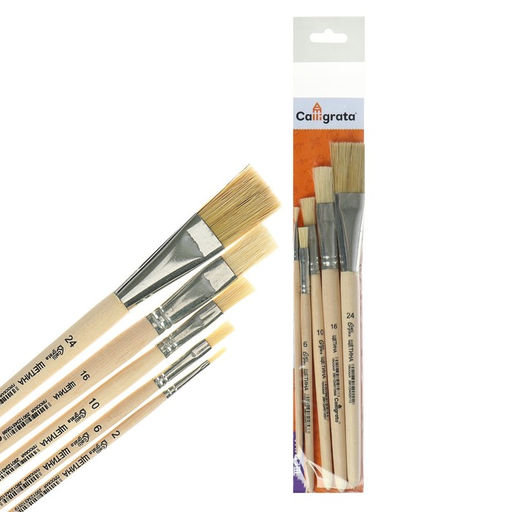 Цена за 2 шт. Набор кистей для рисования, щетина, 5 штук: №: 2, 6, 10, 16, 24, Calligrata, плоские, деревянная ручка, в пакете