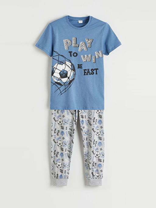 Bask?l? Erkek ?ocuk Pijama Tak?m