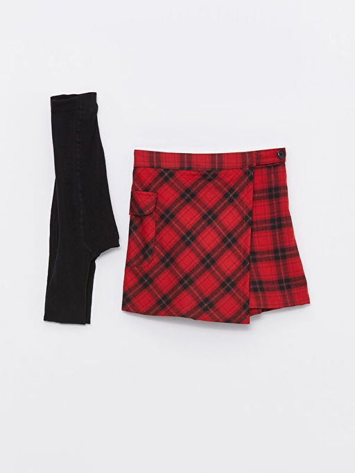 Beli Lastikli Ekose K?z ?ocuk ?ort Etek ve K?lotlu ?orap - Waikiki фото 3