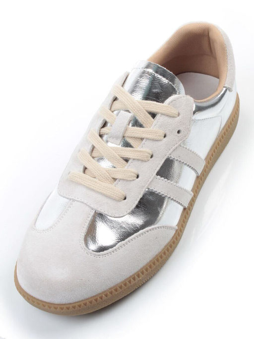 03-270-6C GREY/SILVER Кеды женские (натуральная кожа)