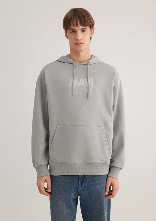 Mavi Logo Bask?l? Kapusonlu Gri Sweatshirt  фото 4