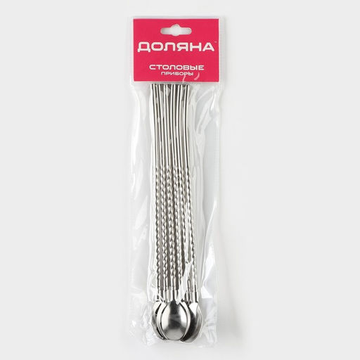 Набор ложек-трубочек барных из нержавеющей стали Доляна Витые, длина 22 см, 6 шт., серебристый  фото 5