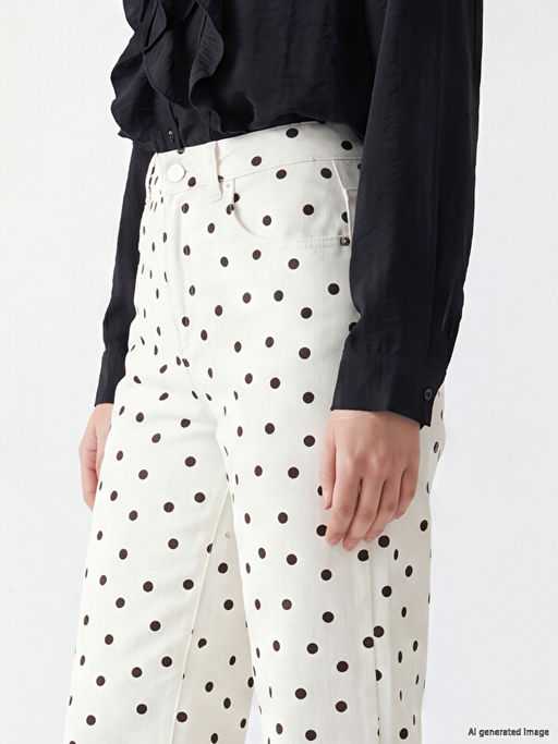 Puantiyeli Straight Fit Kad?n Jean Pantolon