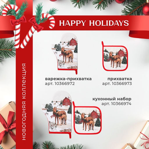 Набор подарочный Этель Horse family, варежка 20?28 см, прихватка 19?19 см, хлопок 100%