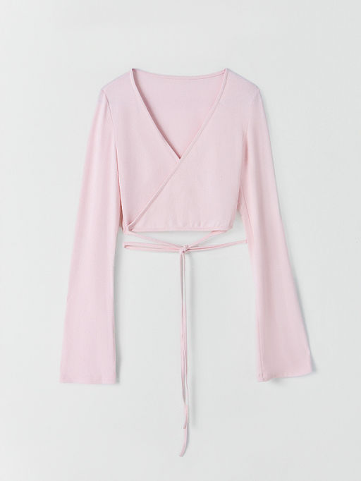 Джемпер спортивный женский розовый укороченный на завязках