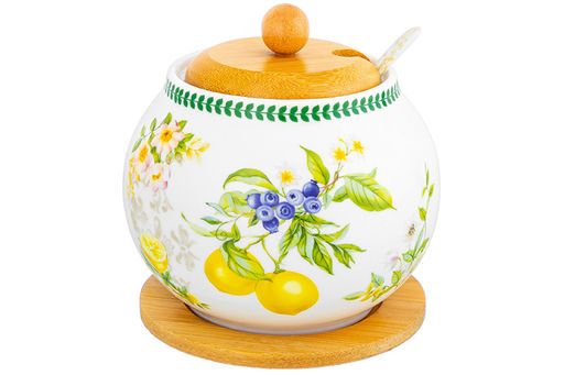 Сахарница 620 мл 11*11*12 см Лимоны + ложка + дер. крышка на дер. подставке NEW BONE CHINA - Elan gallery фото 9