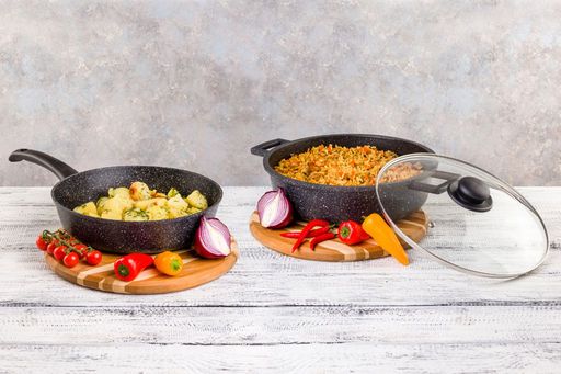 Сковорода глубокая 28 см ГАРМОНИЯ ВКУСА Черный мрамор ИНДУКЦИЯ, С КР. ф28, н/р, 48*29*12,5 см - Elan gallery фото 11