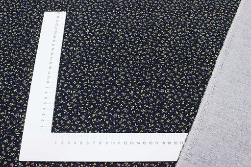 Микровельвет Маленькие лютики на чернильном, ш.1.1м, хлопок-100%, 130гр/м.кв - Купава фото 3