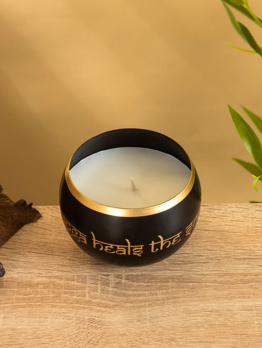 Свеча в чаше Yoga heal the soul, 200 г, 8.5×7 см, соевый воск, чёрная