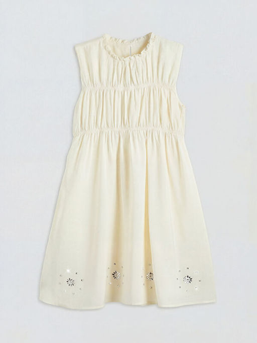 F?rf?rl? Yaka Ta?l? K?z ?ocuk Gabardin Elbise