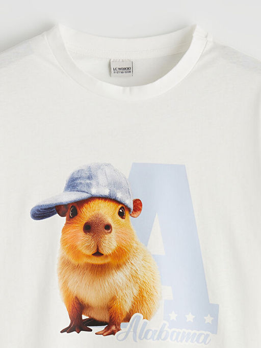 Bisiklet Yaka Bask?l? K?z ?ocuk Ti??rt