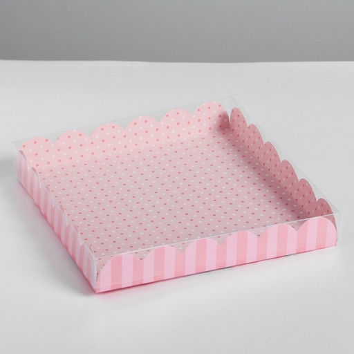 Цена за 5 шт. Коробка для печенья, кондитерская упаковка с пластиковой крышкой, 8 марта, 21?21?3 см