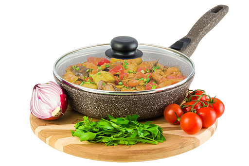 Сковорода глубокая 22 см ГАРМОНИЯ ВКУСА Коричневый опал С КРЫШКОЙ ф22, с/р,43*23*10,5 см - Elan gallery фото 3