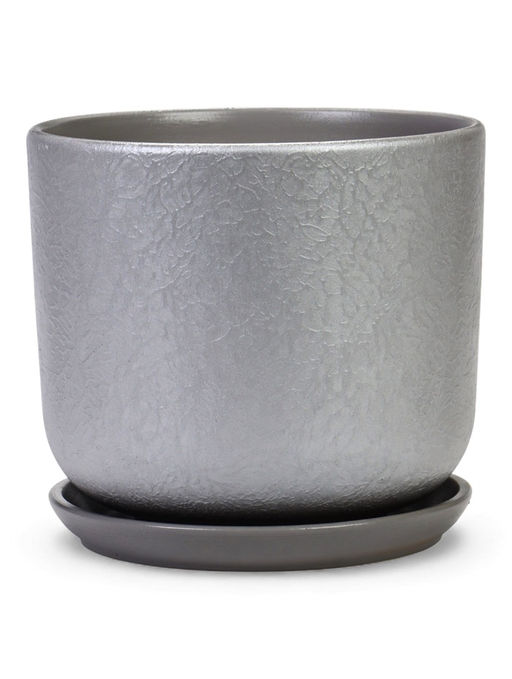 Горшок цветочный с поддоном 5,4 л, d22/h19 см серый керамика, "Перл" (М)