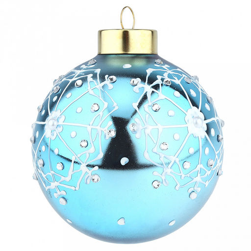 Елочная игрушка шар стеклянная д9,5см, зеркально-бирюзовый, ручная художественная роспись, подарочная упаковка (Россия) - Домашняя мода фото 2