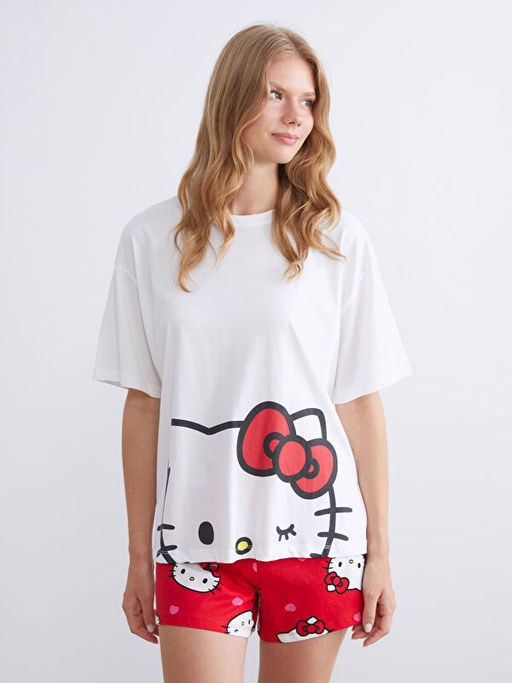 Hello Kitty Bask?l? Kad?n ?ortlu Pijama Tak?m?