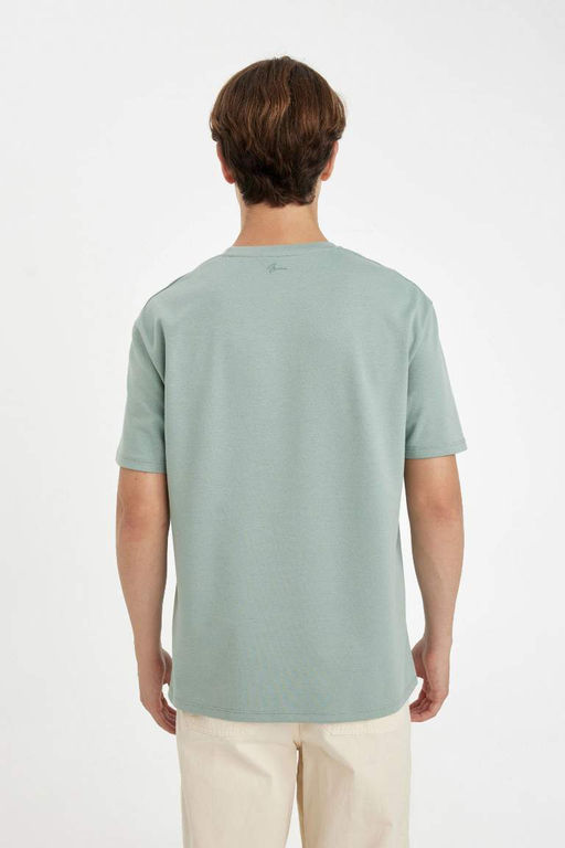 Футболка из плотной ткани с короткими рукавами и круглым вырезом обычного кроя с принтом - Defacto фото 6