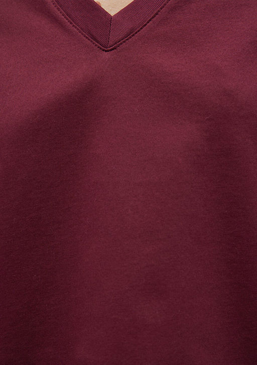 Pamuklu Merserize V Yaka Bordo Basic Tisort - Mavi фото 6