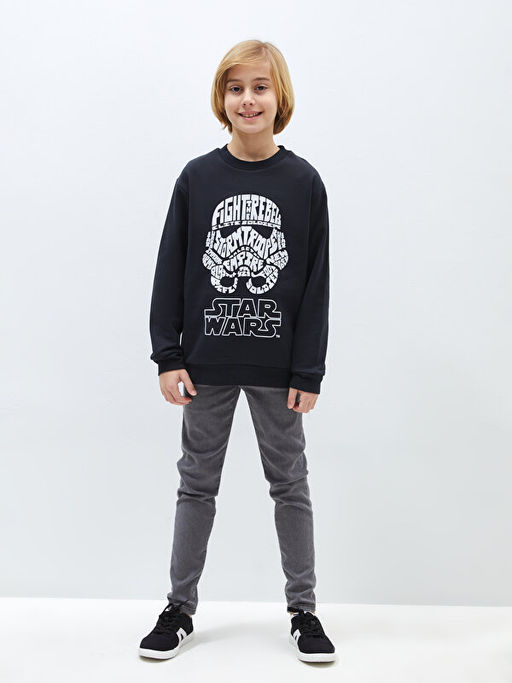Bisiklet Yaka Star Wars Bask?l? Uzun Kollu Erkek ?ocuk Sweatshirt - Waikiki фото 2