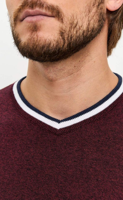 Пуловер однотонный мужской с V-образной горловиной F021-15-0046 bordo melange - Fine joyce фото 5