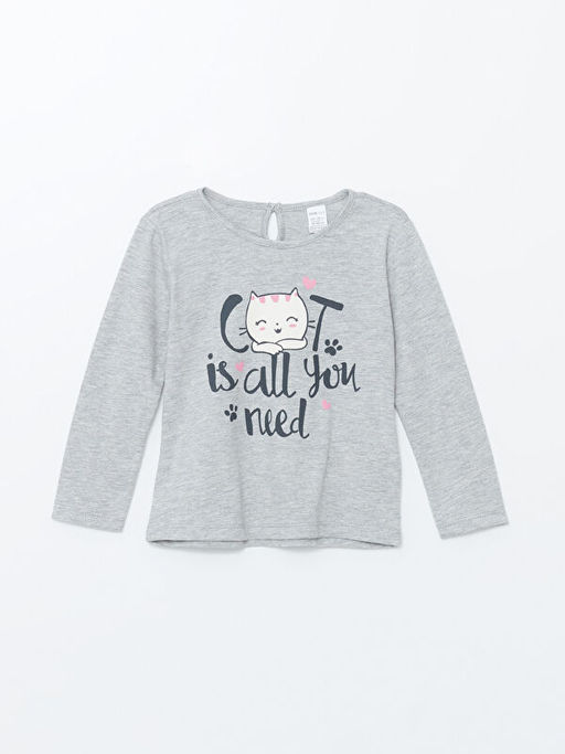 Bisiklet Yaka Bask?l? K?z ?ocuk Ti??rt