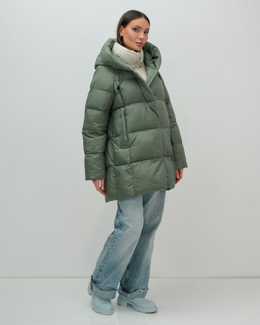 Куртка двубортная женская зимняя с капюшоном цвета хаки 7736Kh Бренд: Visdeer  фото 5