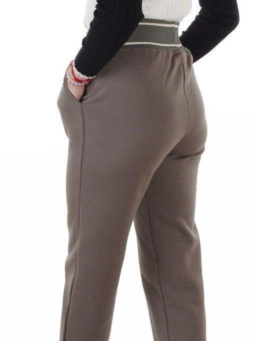 2804 GRAY/GREEN Брюки спортивные утепленные женские (95% хлопок, 5% спандекс)