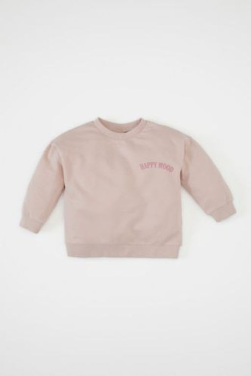 K?z Bebek Bisiklet Yaka Yaz? Bask?l? Sweatshirt