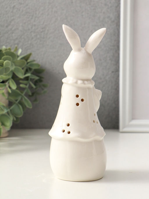 Фигурка светящаяся Зайка с тюльпаном, керамика, белый, 6?6?16 см