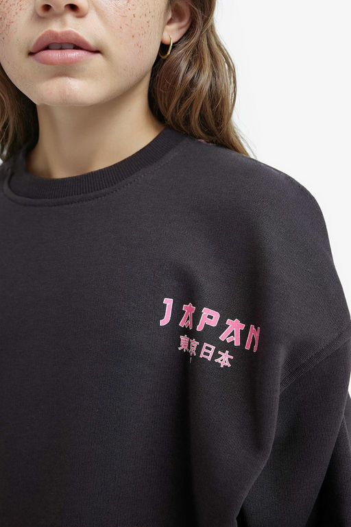 Oversize Geni_ Kal_p Bisiklet Yaka S_rt Bask_l_ Sweatshirt K_z _ocuk - Defacto фото 4