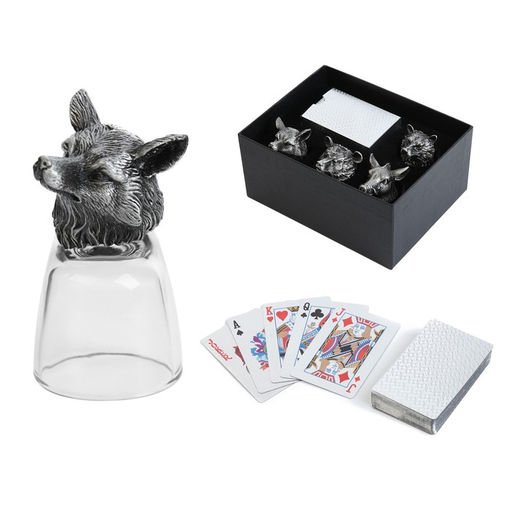 Подарочный набор рюмок-перевёртышей «Настоящему мужчине», на 4 персоны, 50 мл, колода карты, стекло, металл