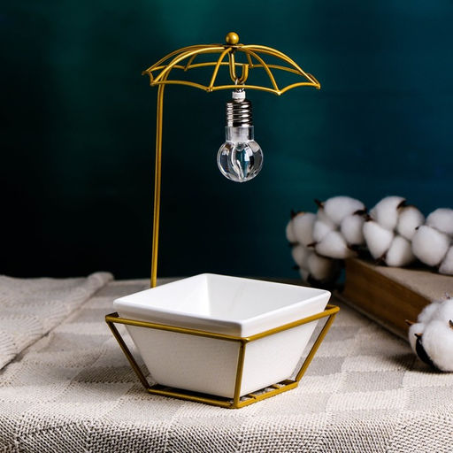 Горшок на подставке с синей подсветкой, керамический, 270 мл, 22×10×10 см, на батарейках AG3 (3 шт. в комплекте), белый на золотой подставке