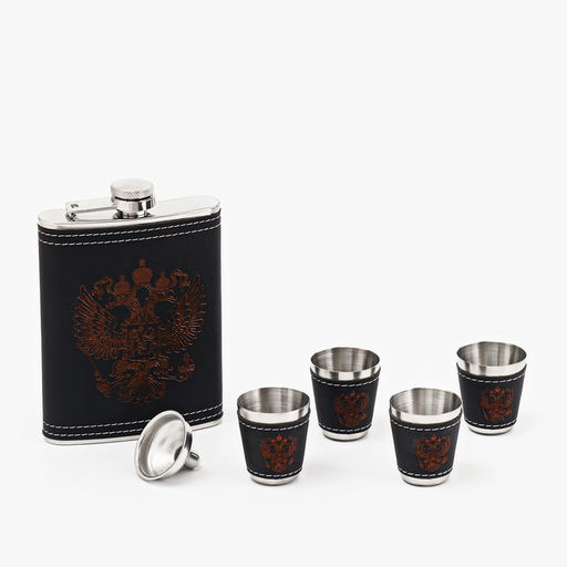 Подарочный набор Герб РФ: фляжка 240 мл, 4 стопки, воронка